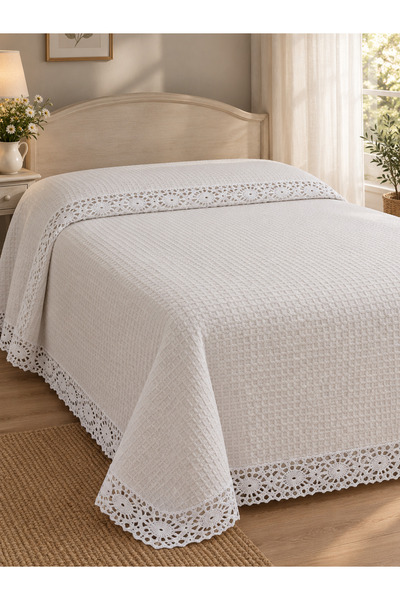 Home Waffle Kopanaki Dantelli Çift Kişilik Pike Yatak Örtüsü