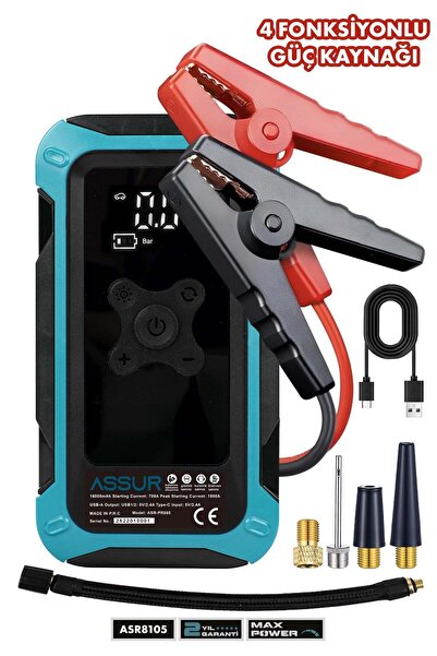 ASSUR 4'ü 1 Arada Dijital Göstergeli | Powerbank | Led Fener | Şarjlı Akü Tak...
