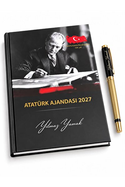 Halk Kitabevi Kişiye Özel 2027 Atatürk Ciltli Ajanda ve 1101 Gold Kalem Y35