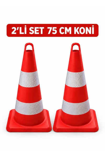 SerBugo Trafik Konisi 2 Adet Reflektifli Pvc (Silikonlu) Kırılmaz Plastik Duba Uyarı Dikmesi Dükkan Önü Otopark Bariyeri Otopark Duba 75cm
