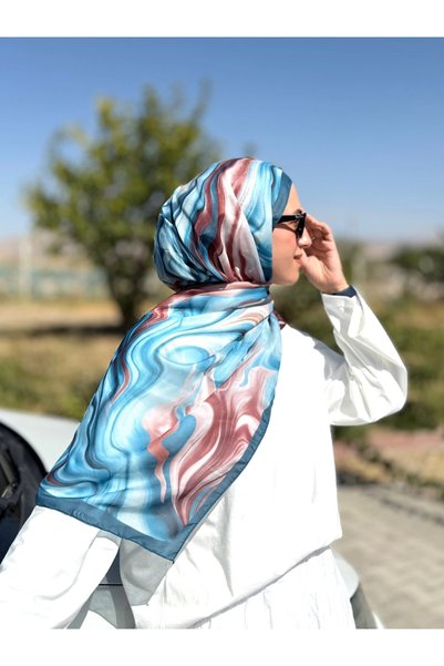 Hepsi Moda Marbling Pattern Shawl - Petrol Blue