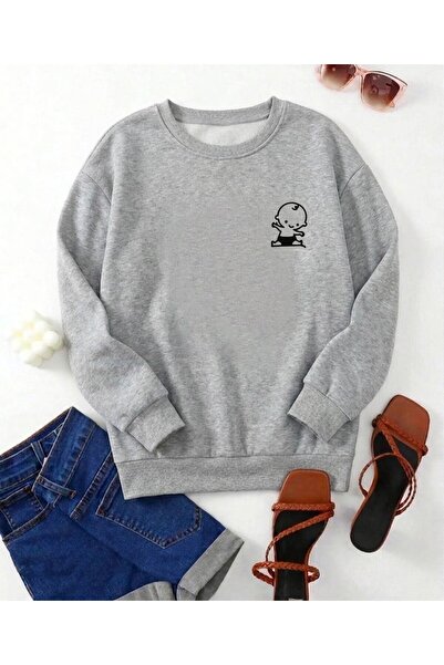 UNCİA OUTDOORS Women's Men's Unisex Baby Figure Printed Crew Neck Oversized S...