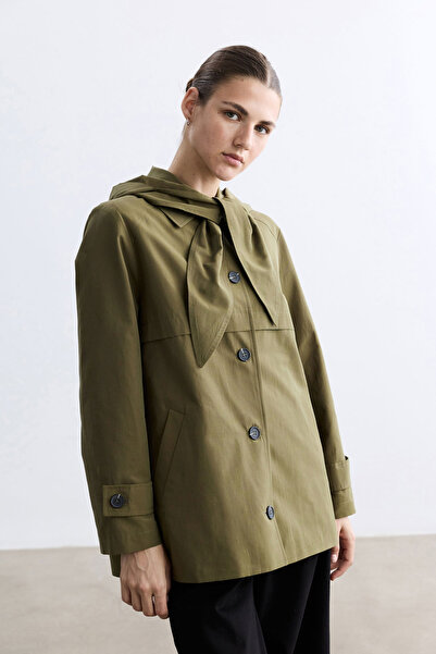 BE BLUE Green Removable Hooded Trench Coat