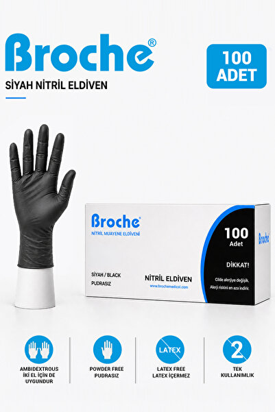 Broche TEK KULLANIMLIK PUDRASIZ NİTRİL ELDİVEN SİYAH 100'LÜ