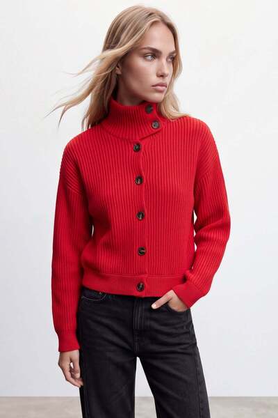 Trend Alaçatı Stili Women's Red Turtleneck Knitwear Cardigan Alc-X15881