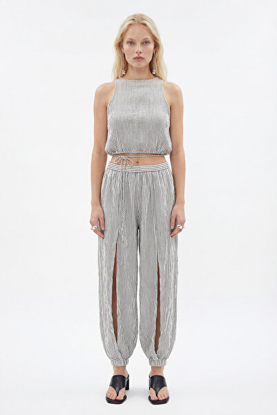 İKİKIZ Crinkle Black Striped Jogger Pants