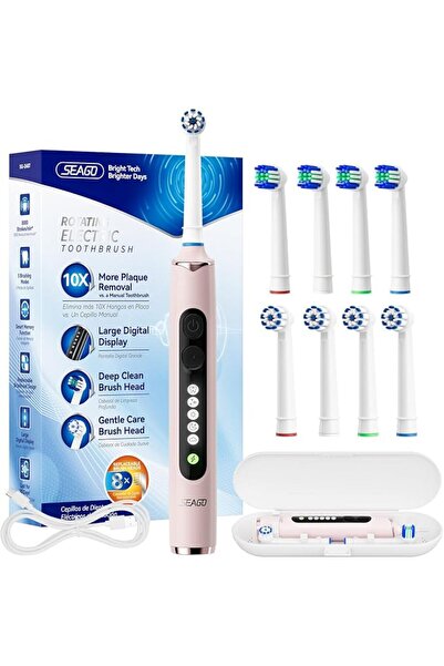 seago Rotating Electric Toothbrush for Adults with 8 Brush Heads, 5 Cleaning ...