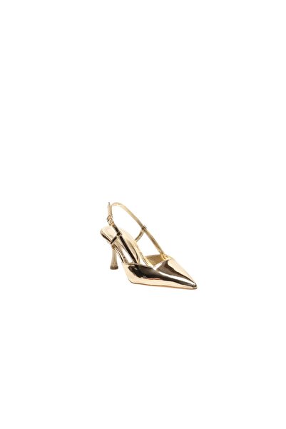 Kadın Arkası Açık Sivri Burun Stiletto rugan gold