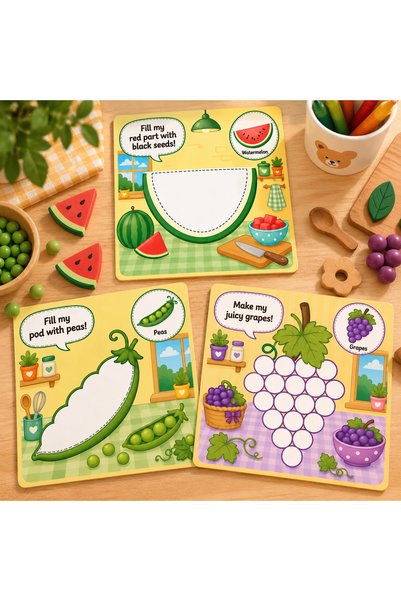 lnly Foods Playdough Mats – Food Themed Play Dough Activity Cards for Ages 3+ – 10 Double-Sided Cards – Cloth Bag Is a Gift