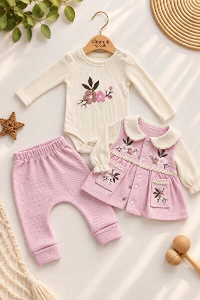 dinamik çocuk Baby Girl Floral Embroidered Cardigan with Snap Buttons at the ...