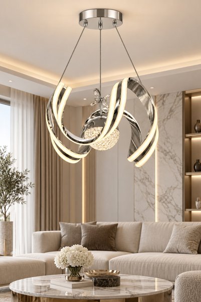 Ulucam Aydınlatma 3'lü Yay Gümüş LED Avize Modern Dekoratif Salon ve Yemek Od...