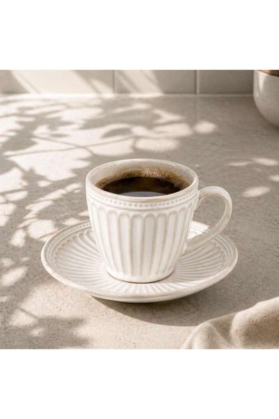 PAN HOME Vintage Elite Stoneware Coffee Cup & Saucer 90ml -off White