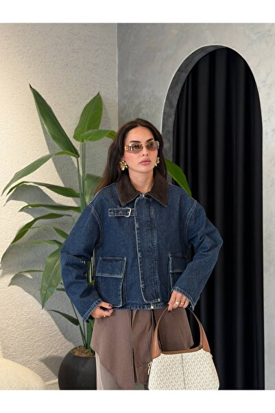 bymervedarende Kadife Yakalı Denim Ceket
