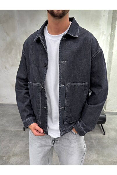 DIFRANSEL JEANS جاكيت دينيم أسود بجيوب كبيرة وأزرار
