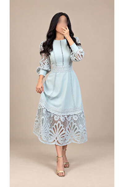 Rose Luxury Gobier Lace Sky Blue Midi Dress