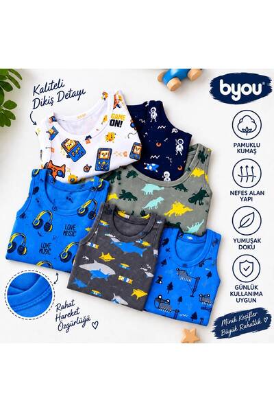 B'YOU life B'You 6-Pack Patterned Children's Undershirts