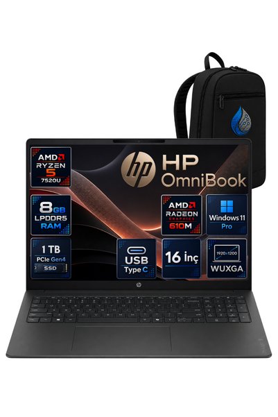 HP OmniBook 3 AMD Ryzen 5 7520U 8 GB LPDDR5 1 TB SSD Radeon 610M 16'' WUXGA I...