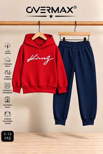 OVERMAX Italic King Printed Hooded Sweatshirt Tracksuit Set – Ages 3-12