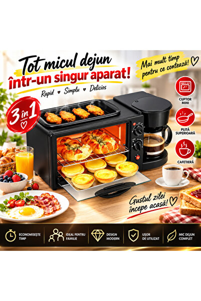 Impact Vision Aparat Multifunctional 3 in 1 pentru Mic Dejun, Cuptor Electric...