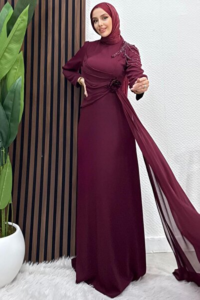 Lamia Giyim Nazenin Krep Abiye Bordo