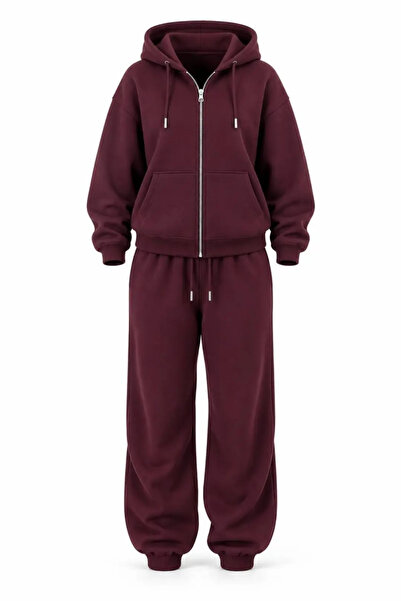 BRGCLOTHING Kapşonlu Basic 3 iplik Fermuarlı Oversize Eşofman Takım