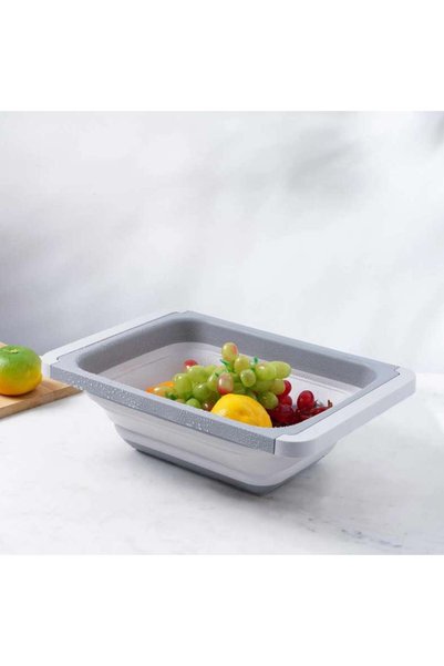 PAN HOME مصفاة أكورديون مستطيلة قابلة للطي 55x26.3x12 سم - رمادي