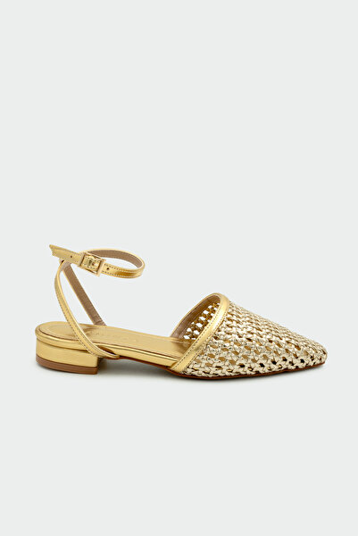 LAMİNTA Majesty Knitted Detailed Women's Gold Ballerinas