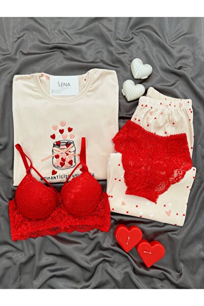 Lena Homewears طقم بيجامة من المخمل الفرنسي الفاخر المستورد، مكون من 4 قطع، م...
