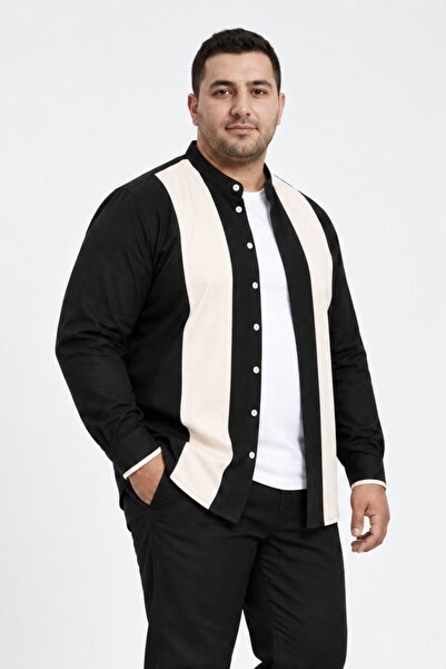 RELAXL Erkek Hakim Yaka Rahat Kalıp Gömlek Ceket S-12XL Siyah Bej