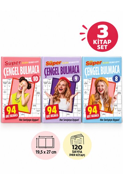 dokuzyayinlari Yetişkinler İçin 3'lü Süper Çengel Bulmaca Kitabı Seti (360 Sayfa - 282 Bulmaca)