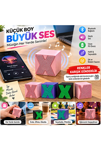 ARVALE Mini Bluetooth Hoparlör – Taşınabilir Kablosuz Ses Bombası, Küp Tasarım, Karışık Renk