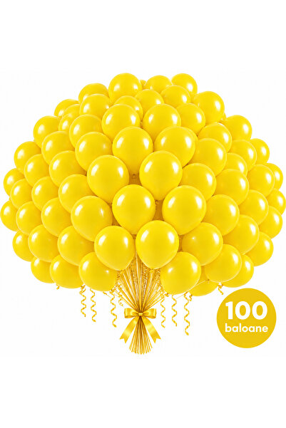 genaja Set 100 Baloane Latex Galbene 26 cm, Decor Profesional Petreceri, Aniv...