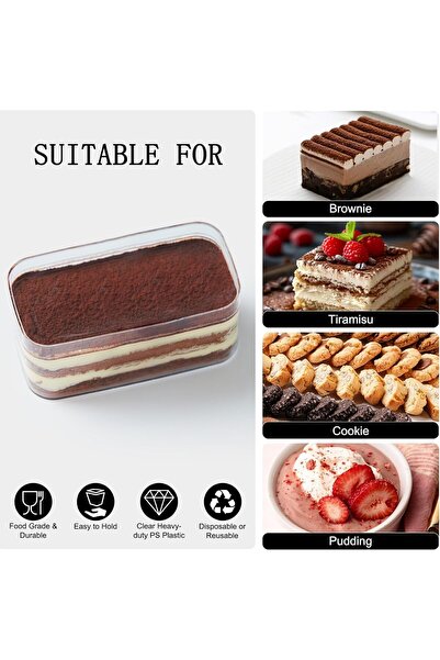 Regium 12 Pcs Plastic Rectangle Dessert Cups with Lids - Perfect for Tiramisu, Mousse, Fruit Salads, &