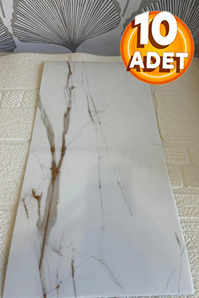BienHome 10 Adet, Açık Kahve Damarlı Krem Tonlarında Mermer Desenli Kendinden Yapışkanlı Mutfak Banyo Wc Kaplama Pvc Panel 30x60 Cm Soy Yapıştır