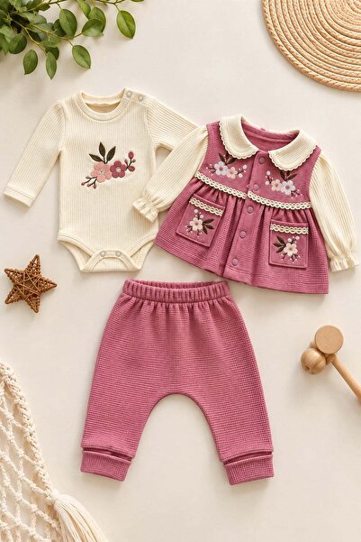 dinamik çocuk Baby Girl Floral Embroidered Cardigan with Snap Buttons at the ...