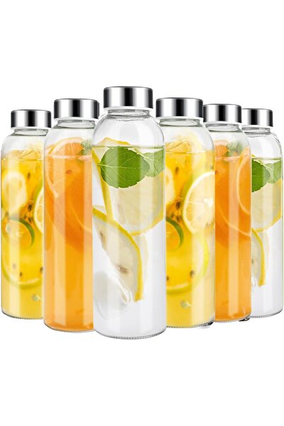 Generic زجاجات مياه زجاجية مع أغطية - طقم من 6 قطع، زجاجة مياه قابلة لإعادة ا...