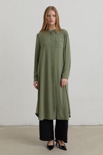 Nihan Büyük Beden Hakim Yaka Basic Tunik - Yeşil
