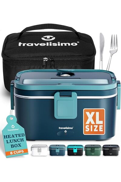 TRAVELISIMO Electric Lunch Box 80W Warming Box, 1.8L Stainless Steel Heat Box...