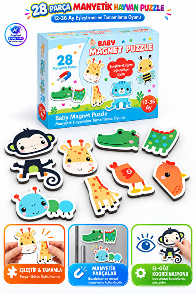 YILDIRIM OYUNCAK 28 Parça Manyetik Hayvan Puzzle 12-36 Ay – Mıknatıslı Hayvan...