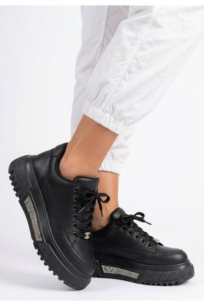Generic Brand Luto Black Leather Lace-Up Sports Shoes