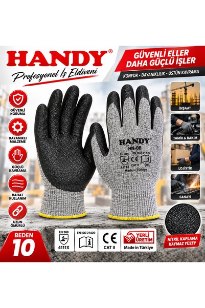 ♦️HANDY İş Eldiveni Beden 10 – Kaymaz Nitril Kaplama Profesyonel İş Güvenliği Eldiveni
