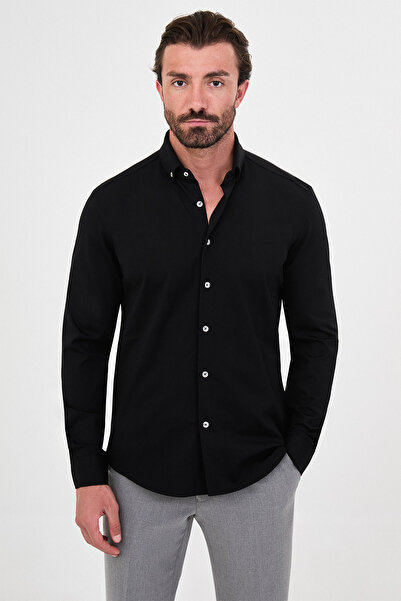 Mcr Straight Slim Fit Stand Collar Lumberjack Long Sleeve Men's Shirt Black -...