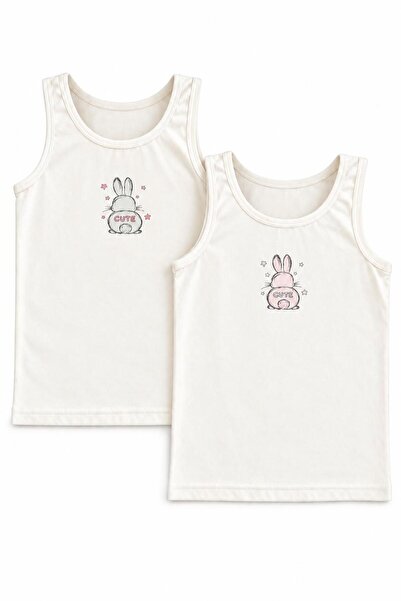 FUL 2-Piece Girls' Undershirt Set Off-White, Front and Back Printed Undershir...