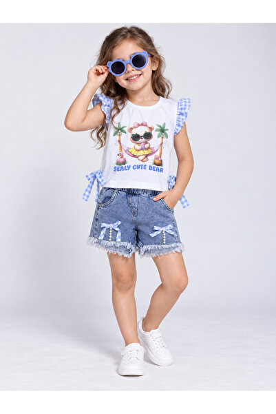 Trendline Girl's Patterned Denim Shorts Set