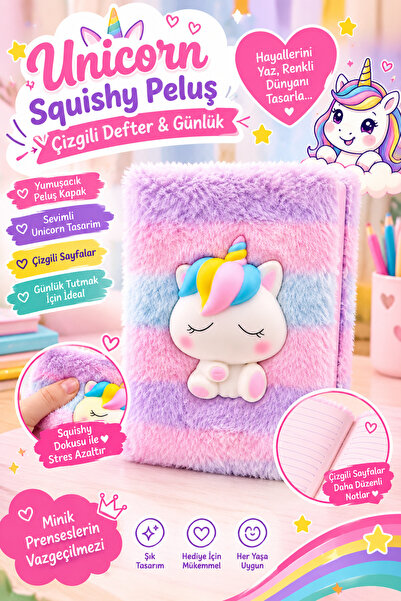 LİLAMOR UNİCORN SQUSHY PELUŞ ÇİZGİLİ DEFTER