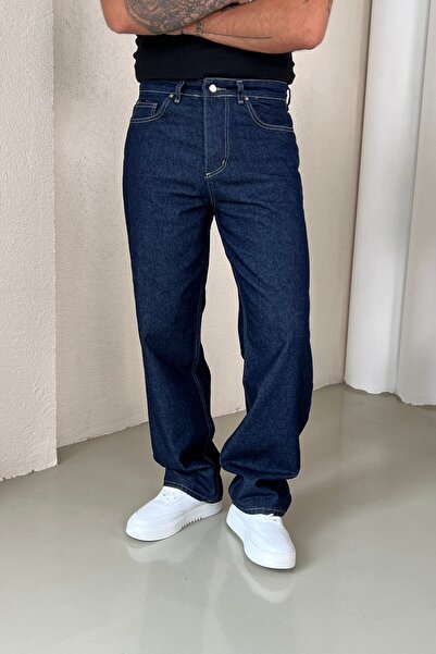 OUTFİT MAN Regular Fit Draped Jean Trousers Navy Blue