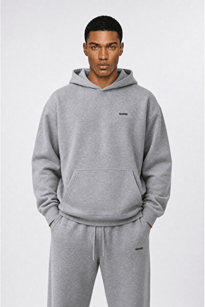 Respire Erkek Basic Oversize Hoodie Gri Melanj