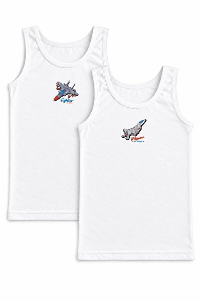 FUL 2-Piece Boys' Off-White, Front and Back Printed Undershirts, Jet Airplane...