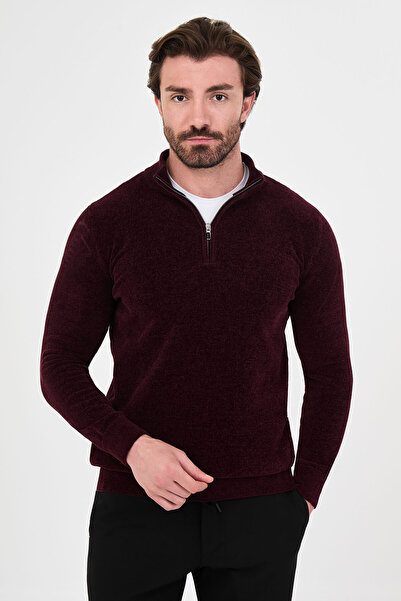 Mcr Plain Slim Fit Stand Collar Zippered Chenille Men's Knitwear Sweater Clar...