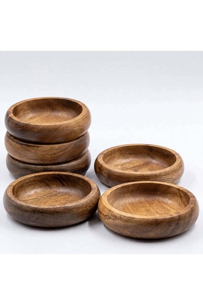 BEYNİS LİFE Ağacın İkinci Yaşamı Acacia Wood Set of 6 Round Bowls - Handcrafted Natural Wooden Bowl - Breakfast Snack Bowl Sauce Bowl Set